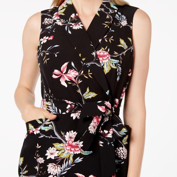 Calvin Klein Dress Wrap Style Collar Floral Black - Picture 3 of 8